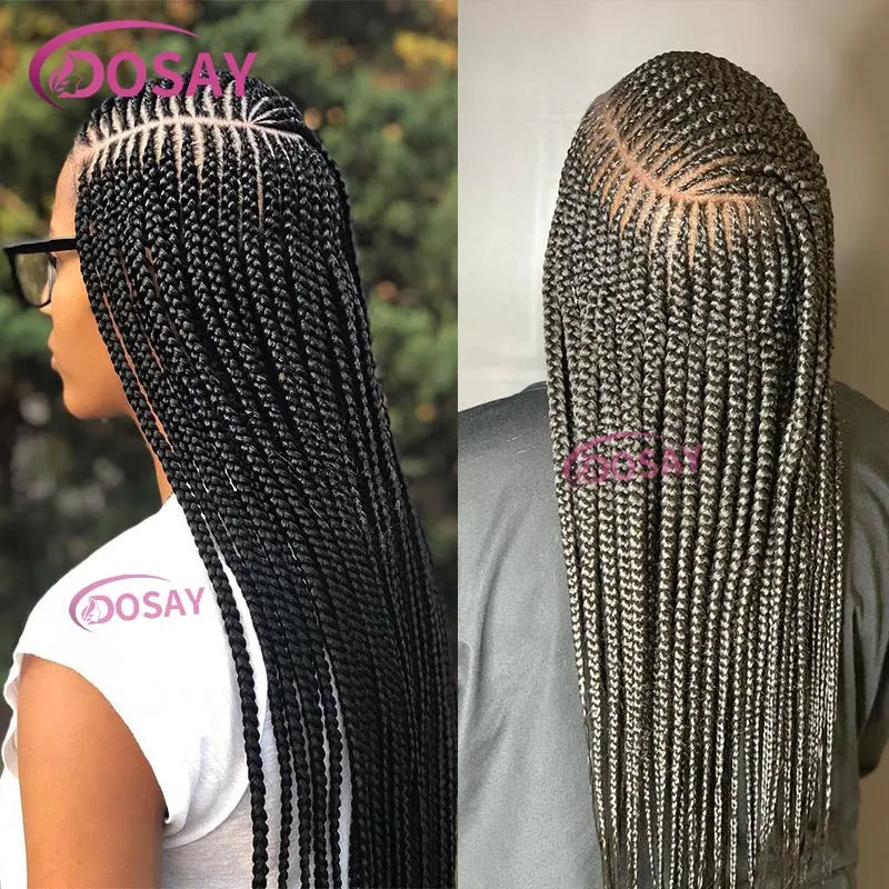 36'' Burgundy Full Lace Braided Wigs Faux Locs for Black Women Synthetic Knotless Cornrow Braid Wig Side Part Wig Box Braids Wig