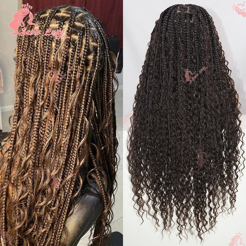 Synthetic Bohemian Goddess Braided Wigs, 32" Full Lace Wig Braid African Knotless Box Braids - Britica's Beauty On The Go