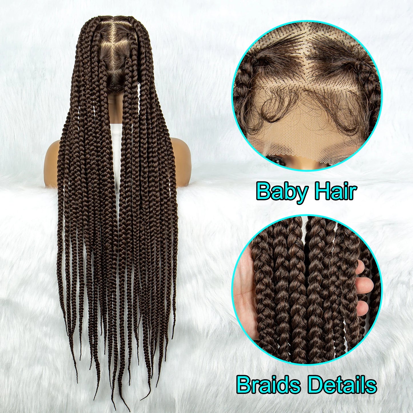 HD Transparent Full Lace Braided Wig, Square Knotless Box Braided