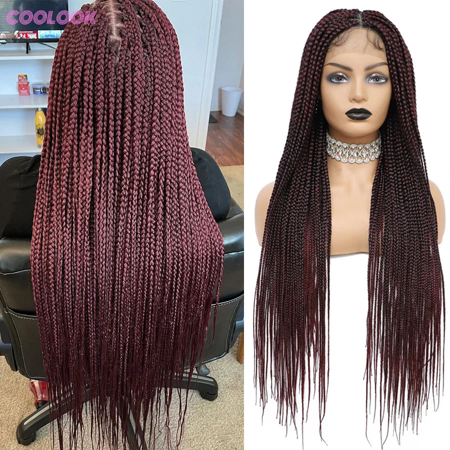 Cornrows Braided Wig Small Square Knotless Box Braids Wigs For Black Women With Baby Hair Synthetic Long 36Inches Braiding Hair - Britica's Beauty On The Go