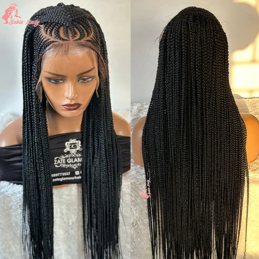 36Inch Knotless Box Braided Wigs Synthetic Full Lace Cornrows Braids Wig With Baby Hair Goddess Fulani Braiding Wigs Black Women - Britica's Beauty On The Go