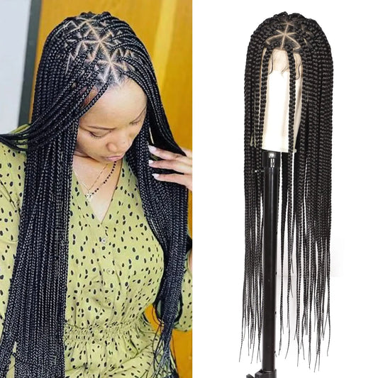 36'' Triangle Knotless Box Braided Wigs, Box Braided Full Lace Front Wig with Baby Hair Cornrow Braids Wig
