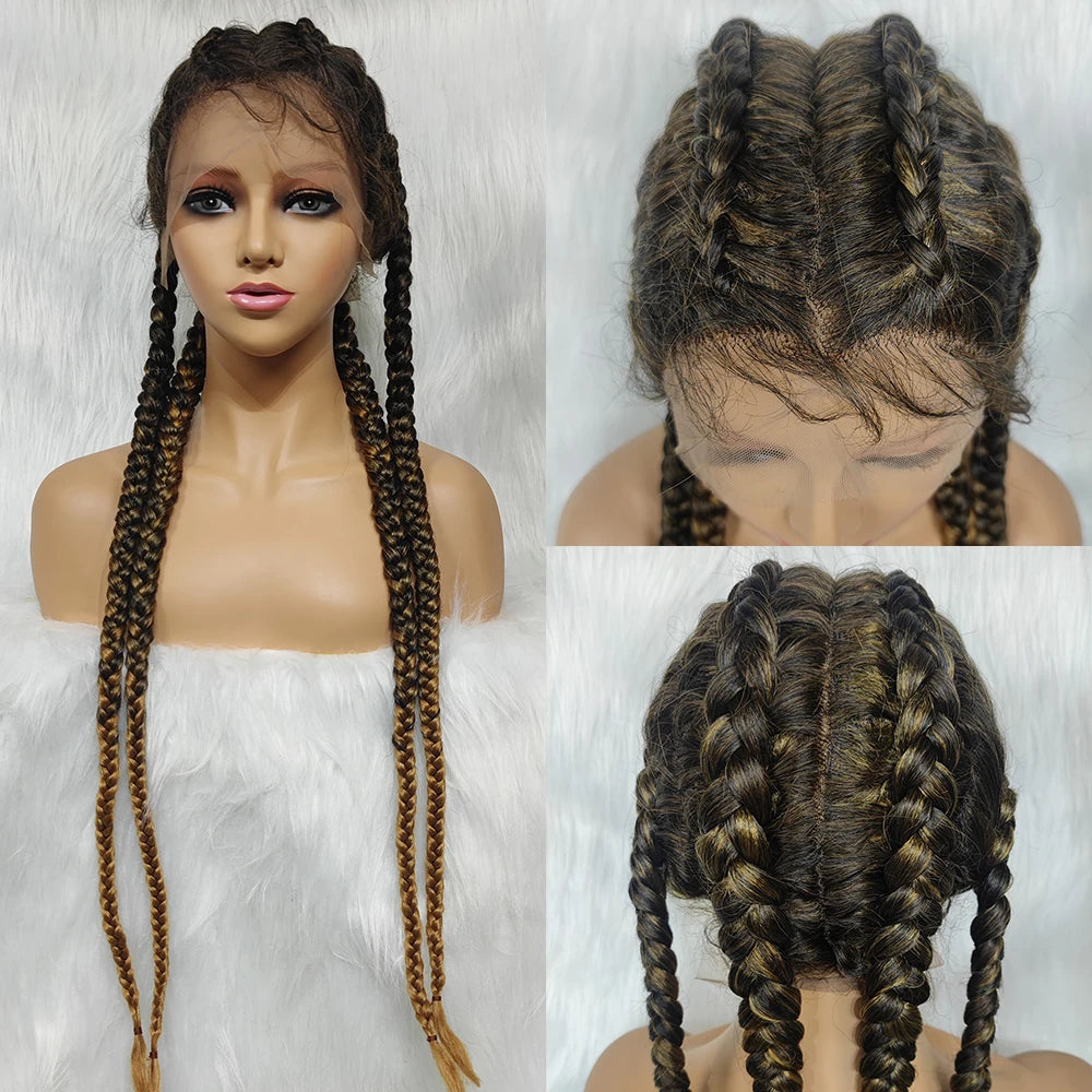 Synthetic Lace Wig Braided, 37 Inches, Black Burgundy