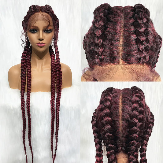 Synthetic Lace Wig Braided, 37 Inches, Black Burgundy